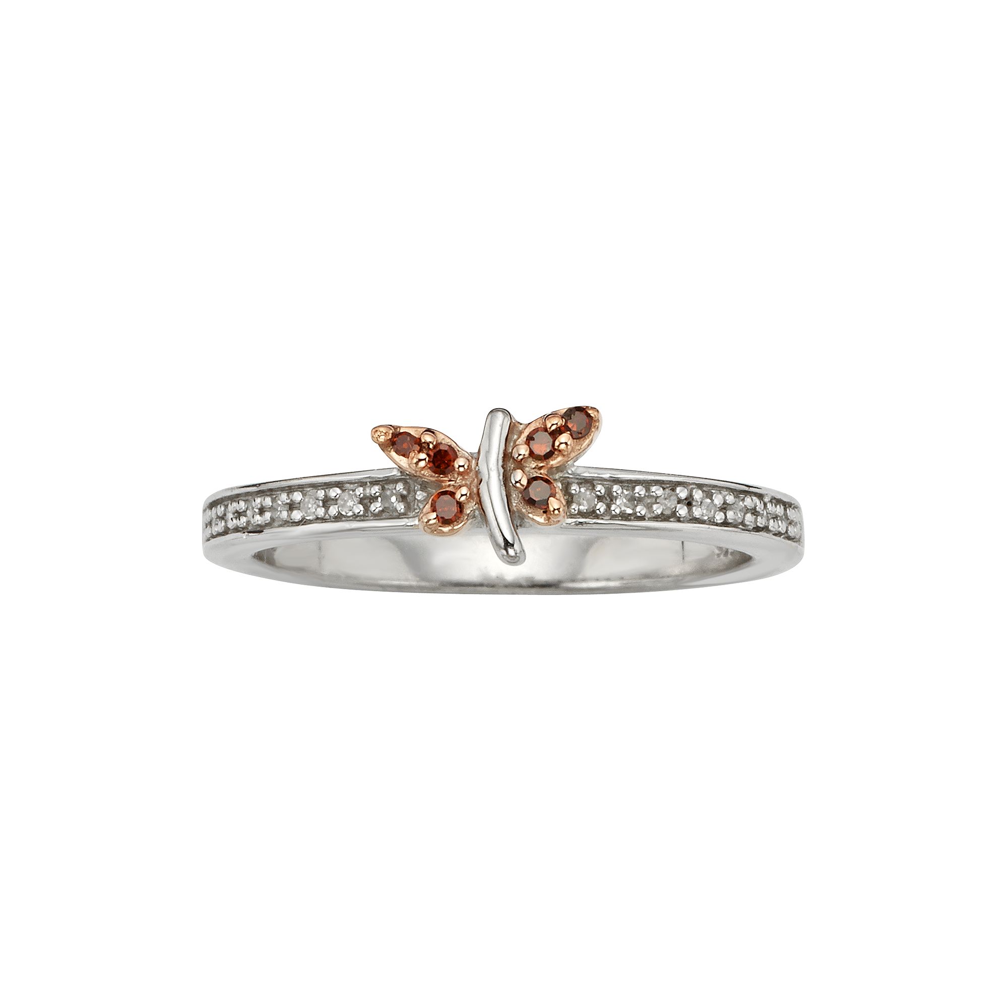 Jewelexcess Sterling Silver 1/10-ct. T.W. Red and White Diamond Butterfly R