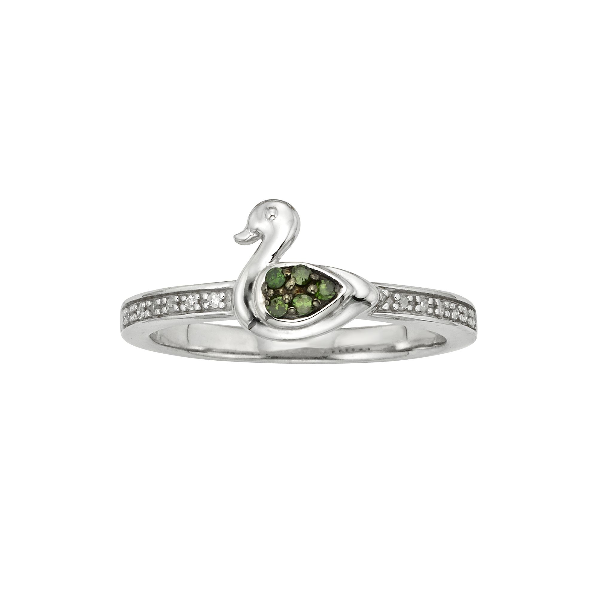 Jewelexcess Sterling Silver 1/10-ct. T.W. Green and White Diamond Duck Ring