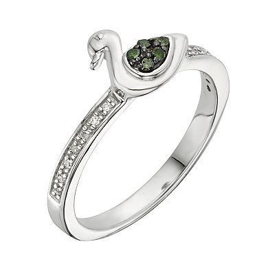 Jewelexcess Sterling Silver 1/10-ct. T.W. Green and White Diamond Duck Ring