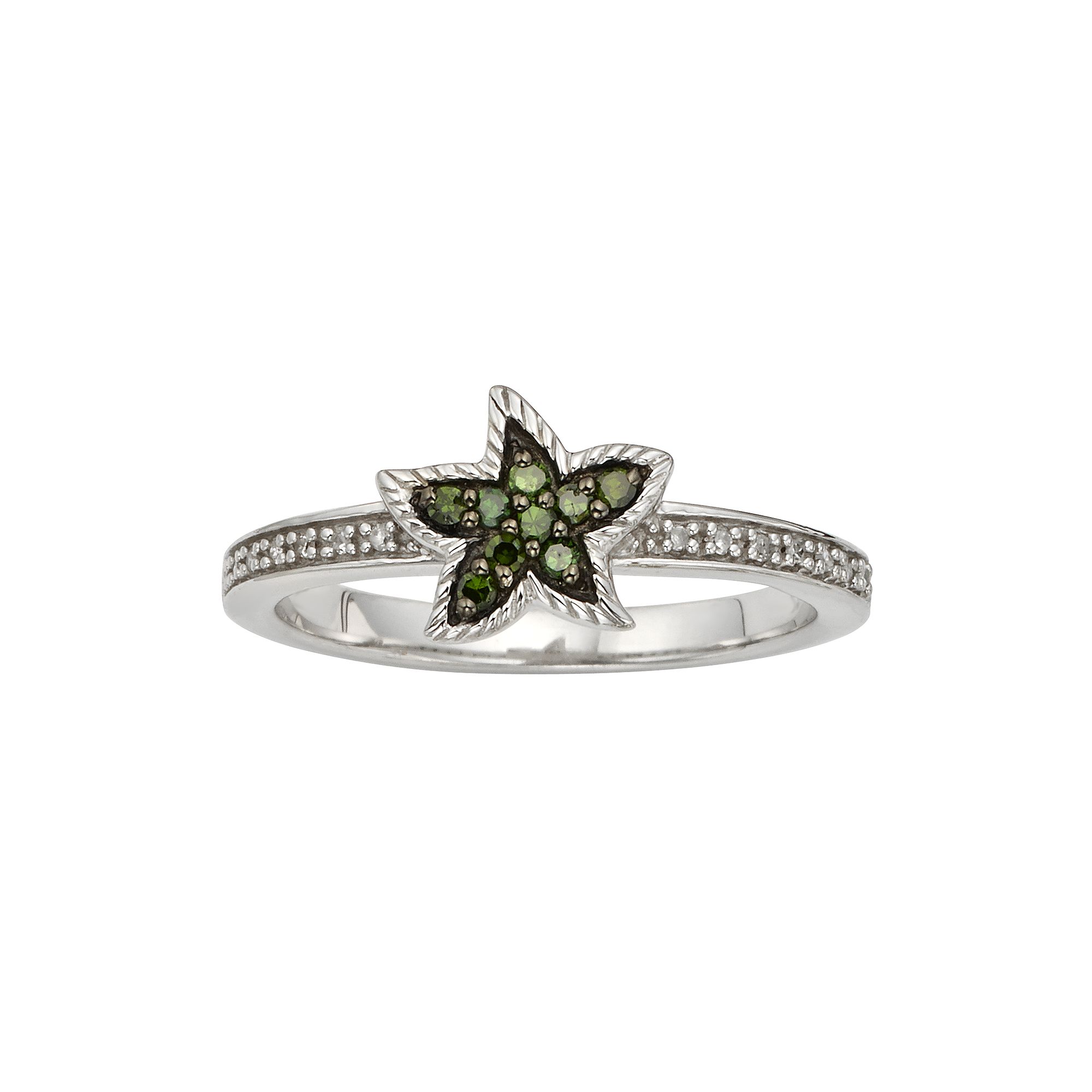 Jewelexcess Sterling Silver 1/7-ct. T.W. Green and White Diamond Starfish R