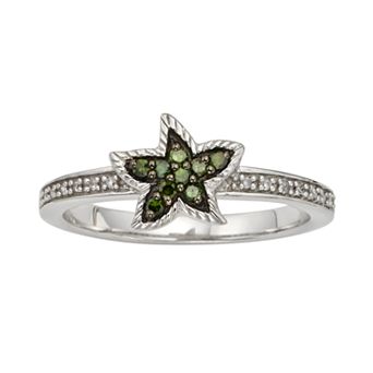 Jewelexcess Sterling Silver 1/7 ct T.W. Green and White Diamond Starfish Ring