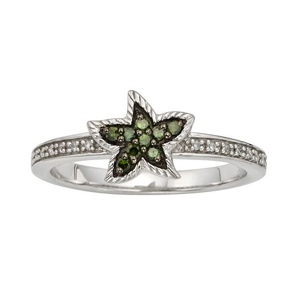Jewelexcess Sterling Silver 1/7-ct. T.W. Green and White Diamond Starfish  Ring