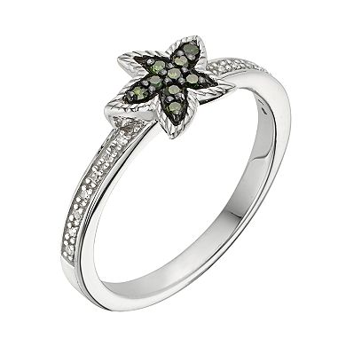Jewelexcess Sterling Silver 1/7-ct. T.W. Green and White Diamond Starfish Ring