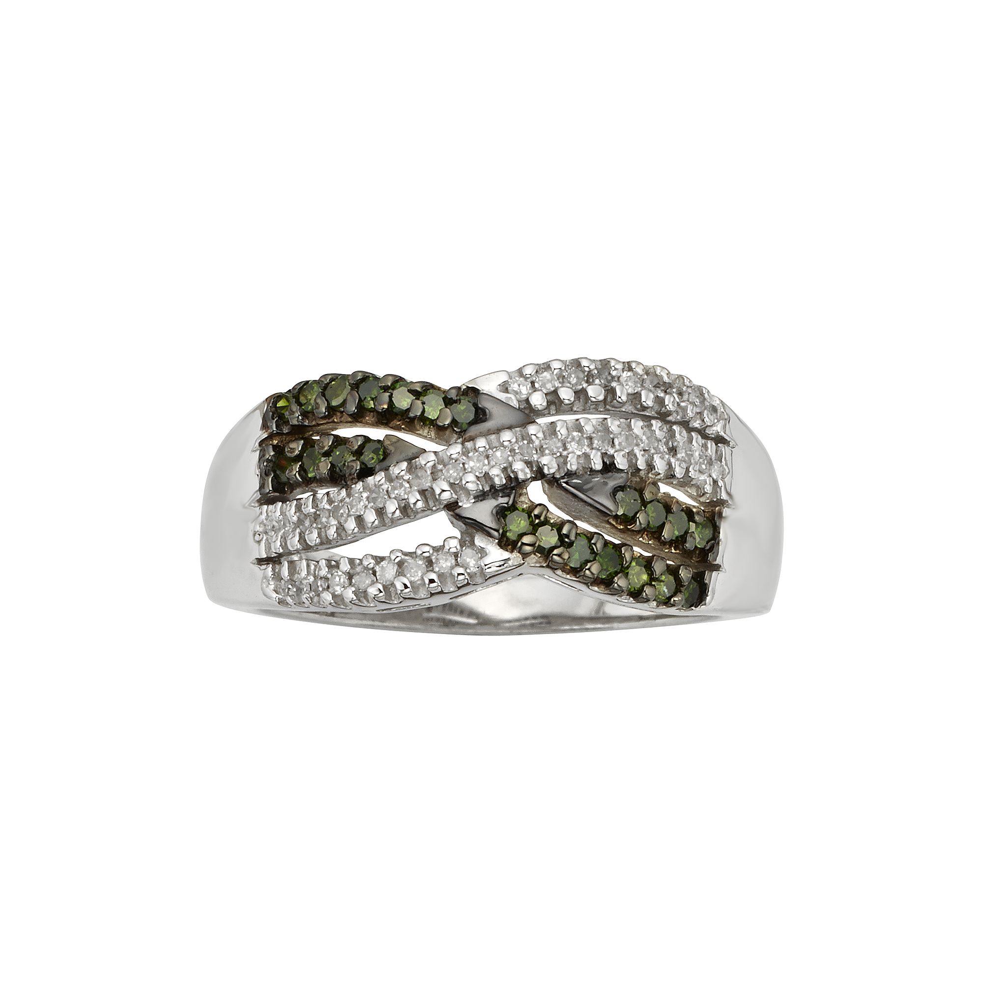 Jewelexcess Sterling Silver 1/3-ct. T.W. Green & White Diamond Crisscross R