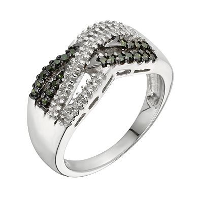 Jewelexcess Sterling Silver 1/3-ct. T.W. Green & White Diamond Crisscross Ring