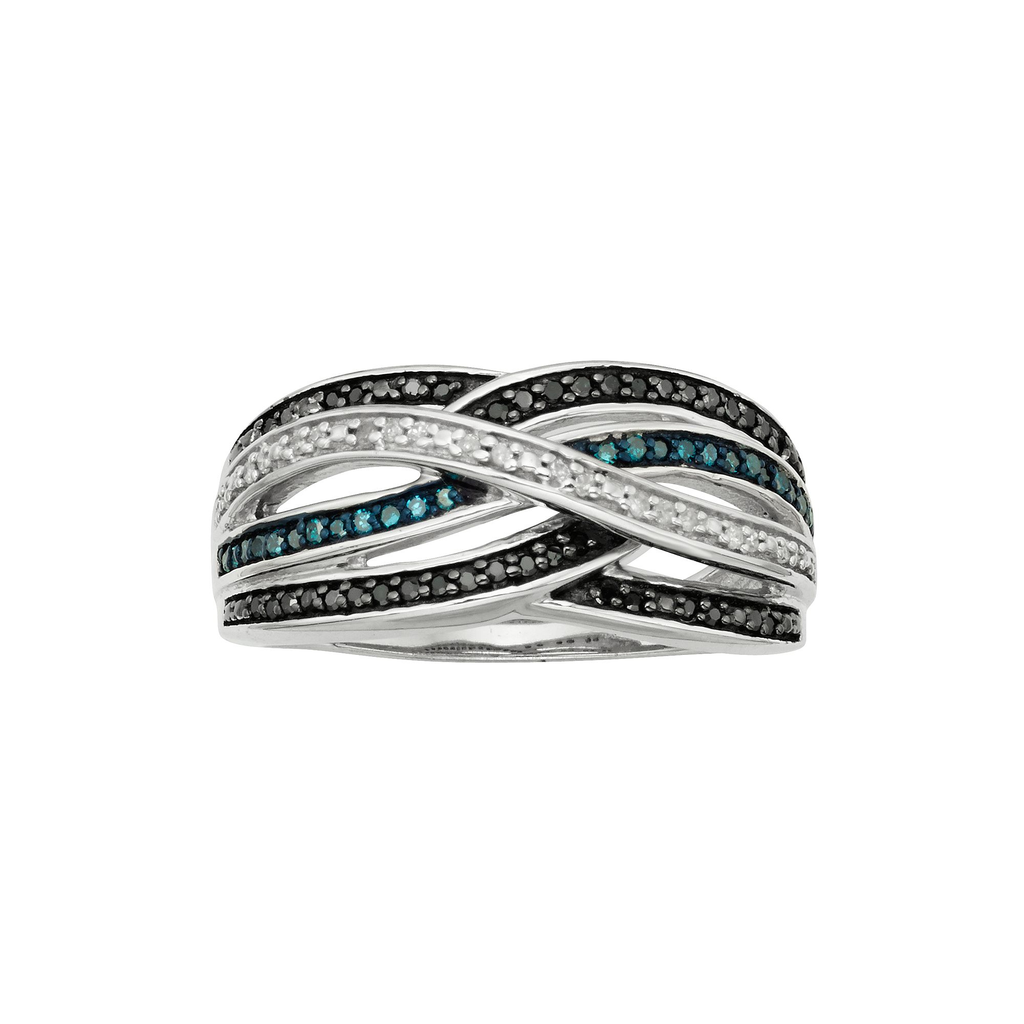 Jewelexcess Sterling Silver 1/4-ct. T.W. Blue, Black and White Diamond Cris