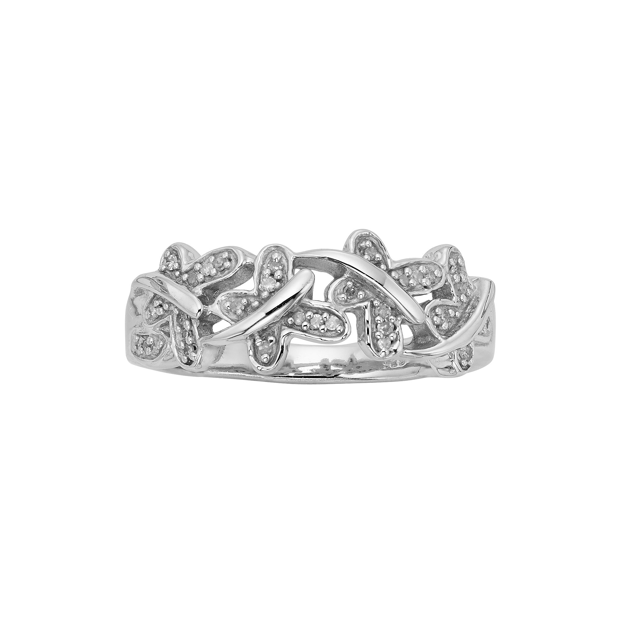 Jewelexcess Sterling Silver 1/10-ct. T.W. Diamond Butterfly Ring, Womens, 
