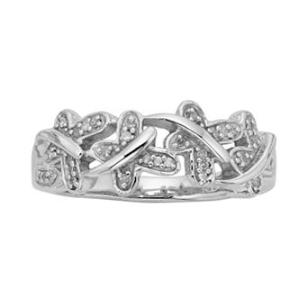 Jewelexcess Sterling Silver 1/10 ct T.W. Diamond Butterfly Ring