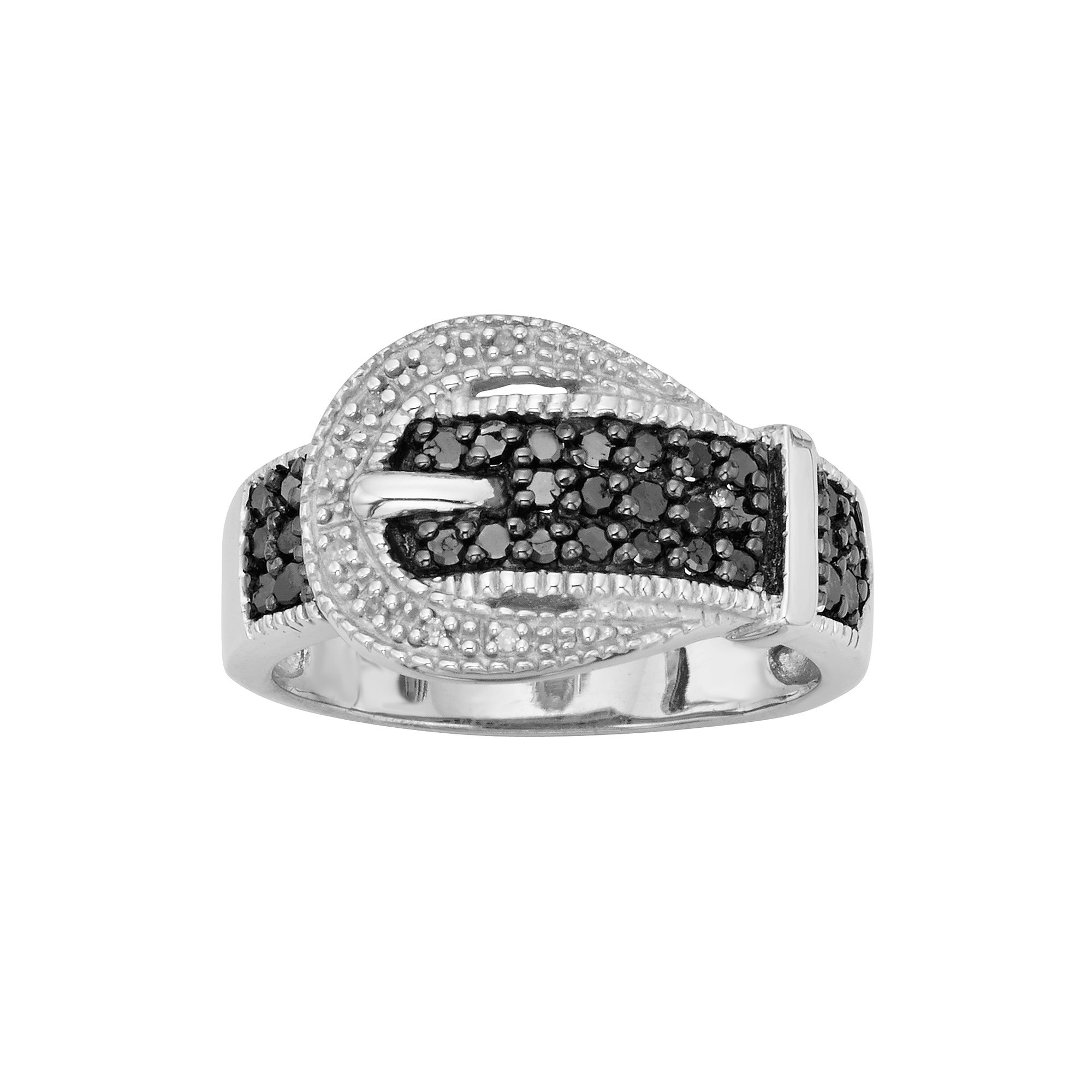 Jewelexcess Sterling Silver 1/3-ct. T.W. Black and White Diamond Buckle Rin