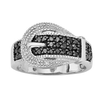 Jewelexcess Sterling Silver 1/3 ct T.W. Black and White Diamond Buckle Ring