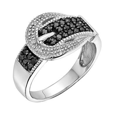 Jewelexcess Sterling Silver 1/3-ct. T.W. Black and White Diamond Buckle Ring
