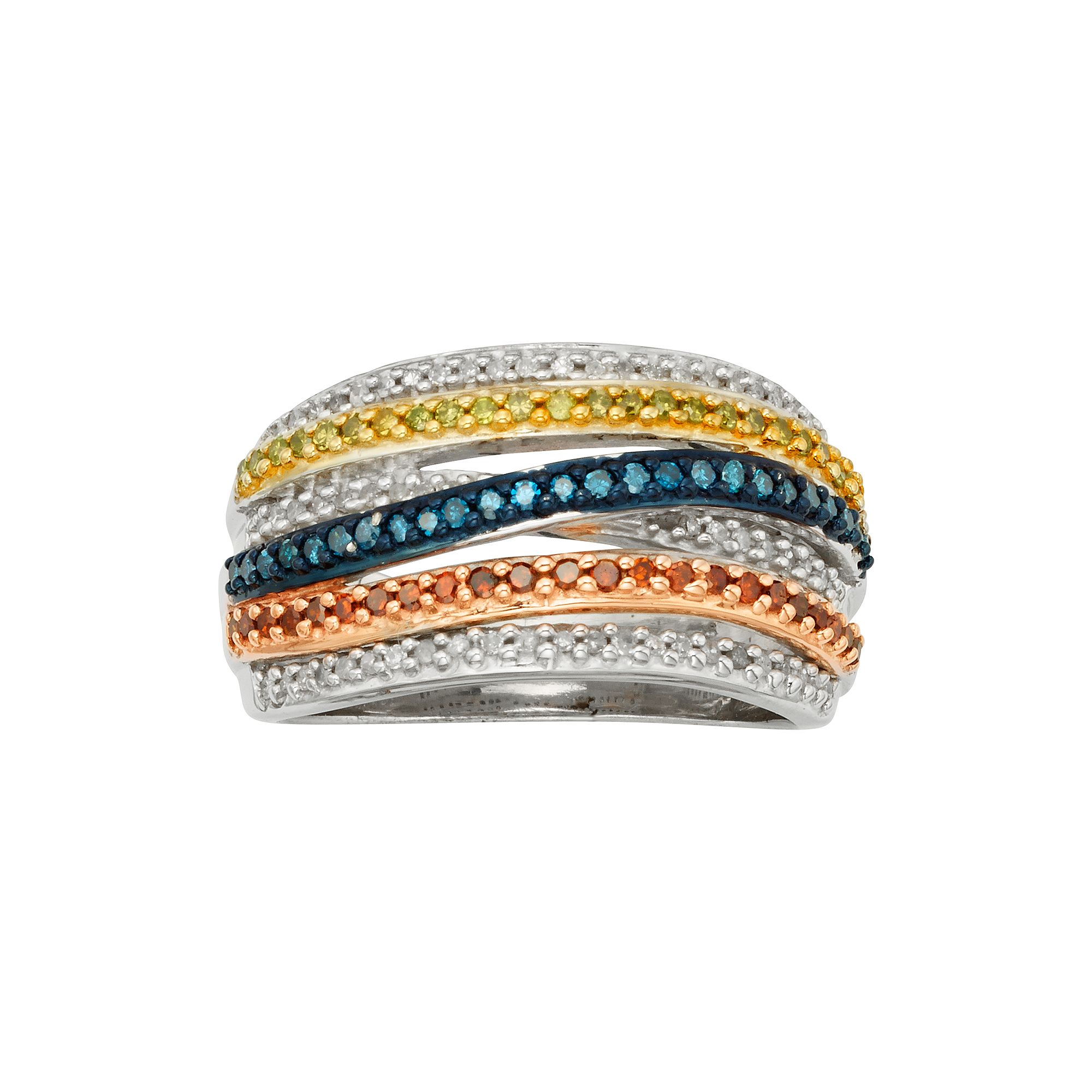 Jewelexcess Sterling Silver 1/2-ct. T.W. Blue, Red, Yellow and White Diamon