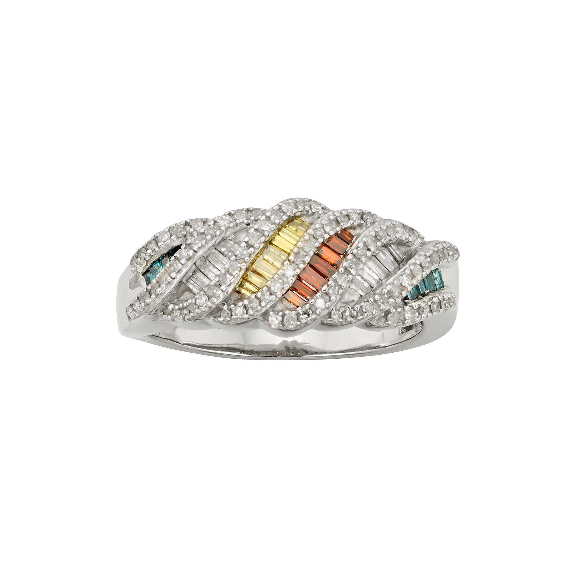 Jewelexcess Sterling Silver 3/4-ct. T.W. Green, Red, Yellow and White Diamo