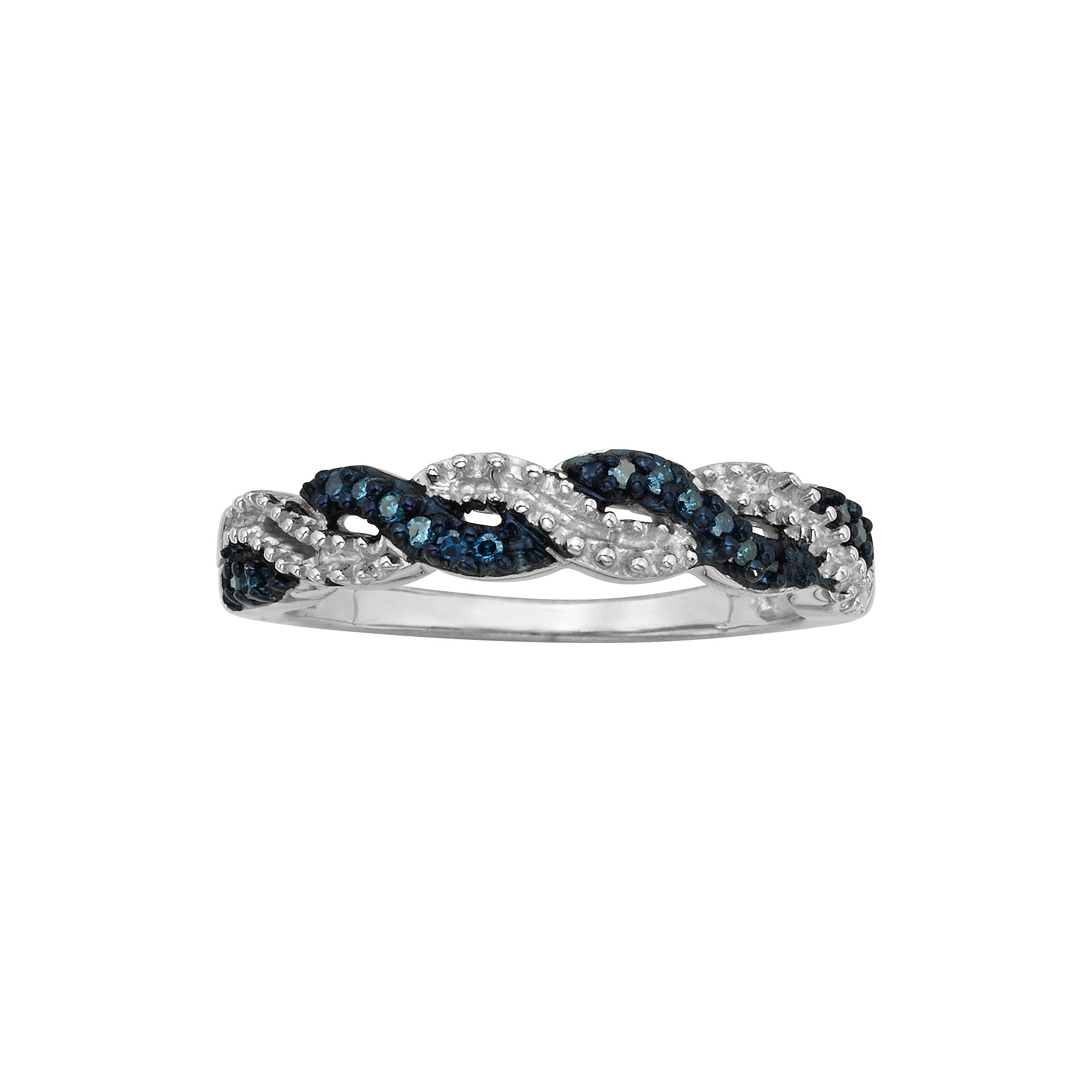 Jewelexcess Sterling Silver 1/10-ct. T.W. Blue Diamond Crisscross Ring, Wom