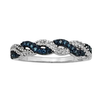 Jewelexcess Sterling Silver 1/10 ct T.W. Blue Diamond Crisscross Ring
