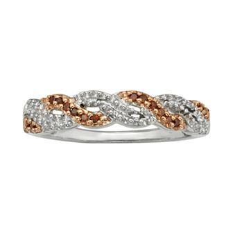 Jewelexcess Sterling Silver 1/10 ct T.W. Red Diamond Crisscross Ring