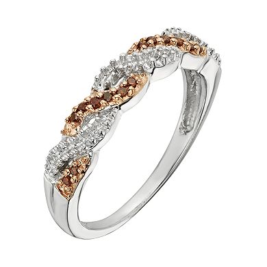 Jewelexcess Sterling Silver 1/10-ct. T.W. Red Diamond Crisscross Ring