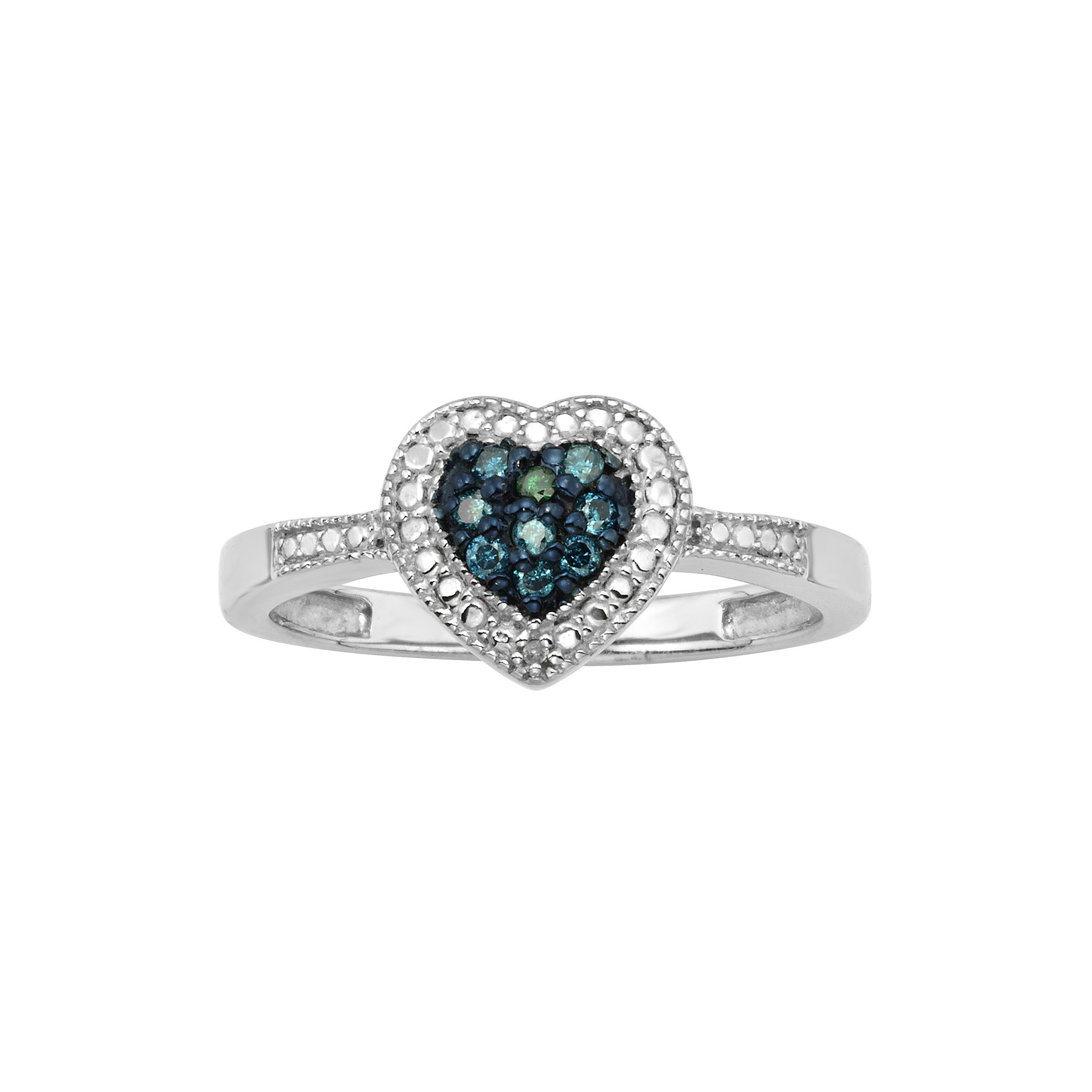Jewelexcess Sterling Silver 1/10-ct. T.W. Blue and White Diamond Heart Ring