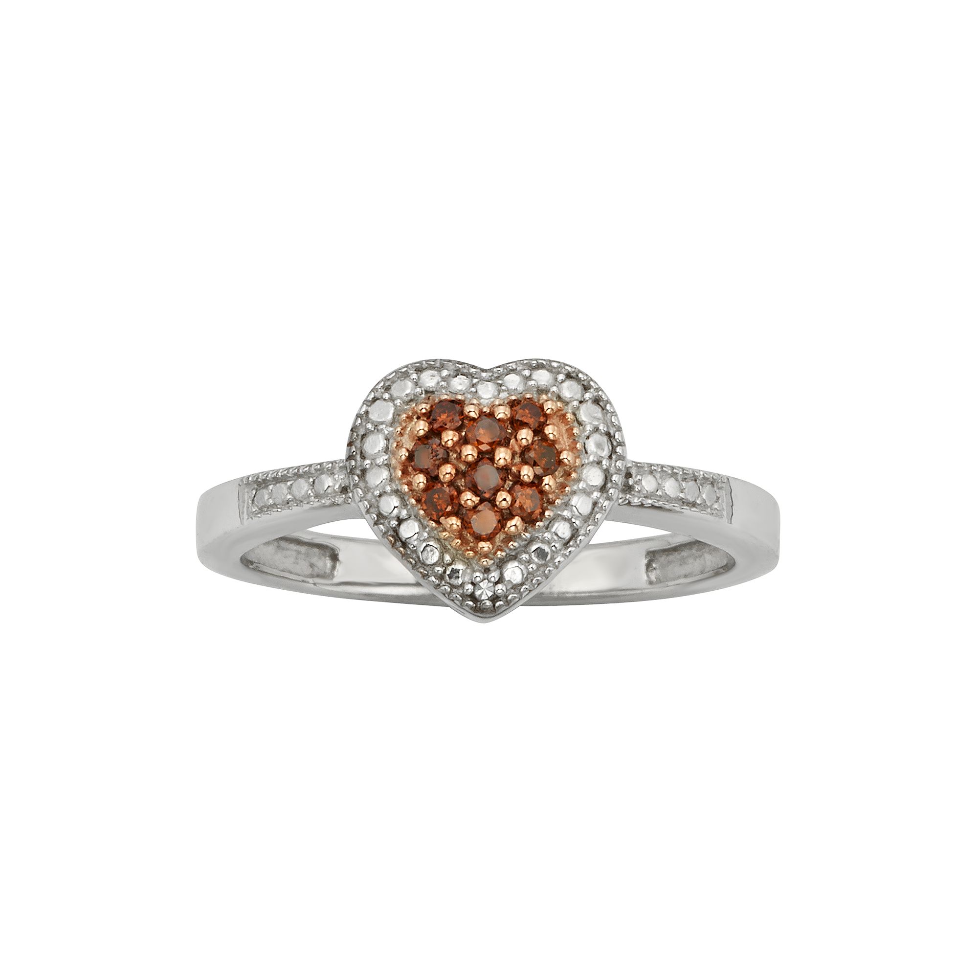 Jewelexcess Sterling Silver 1/10-ct. T.W. Red and White Diamond Heart Ring,