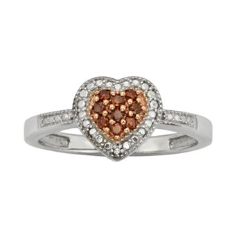 Jewelexcess Sterling Silver 1/10 ct T.W. Red and White Diamond Heart Ring