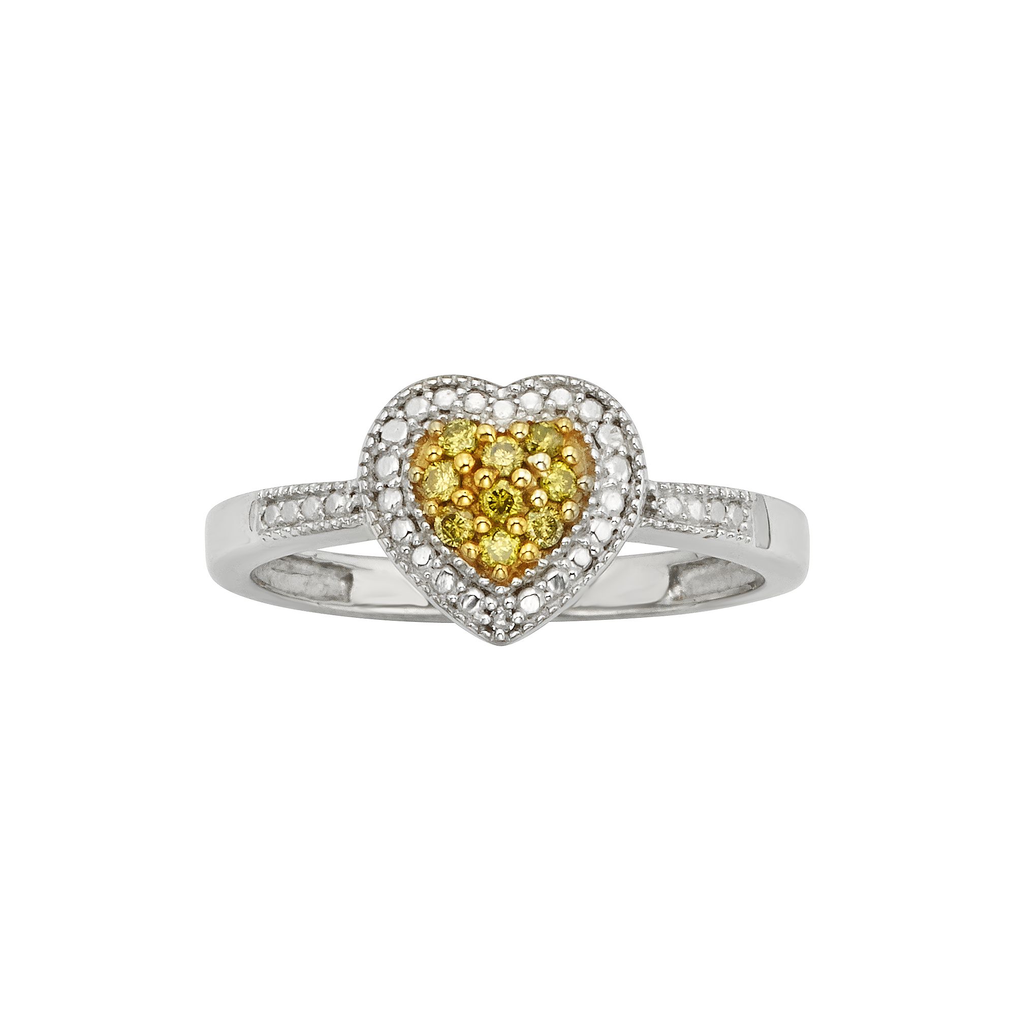 Jewelexcess Sterling Silver 1/10-ct. T.W. Yellow and White Diamond Heart Ri