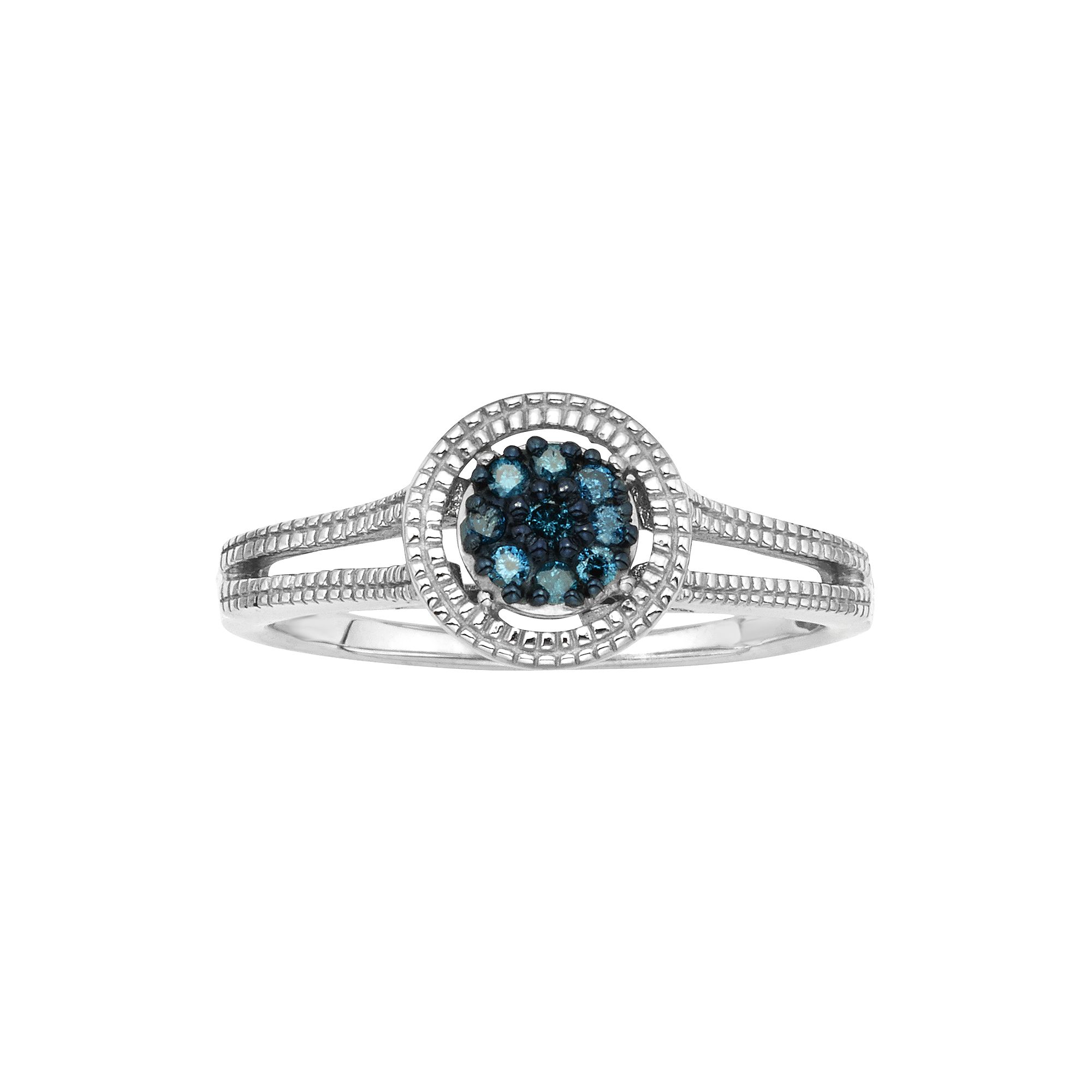 Jewelexcess Sterling Silver 1/10-ct. T.W. Blue Diamond Cluster Ring, Women