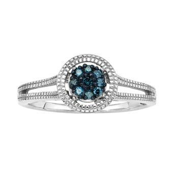 Jewelexcess Sterling Silver 1/10 ct T.W. Blue Diamond Cluster Ring