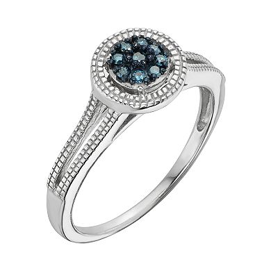 Jewelexcess Sterling Silver 1/10-ct. T.W. Blue Diamond Cluster Ring