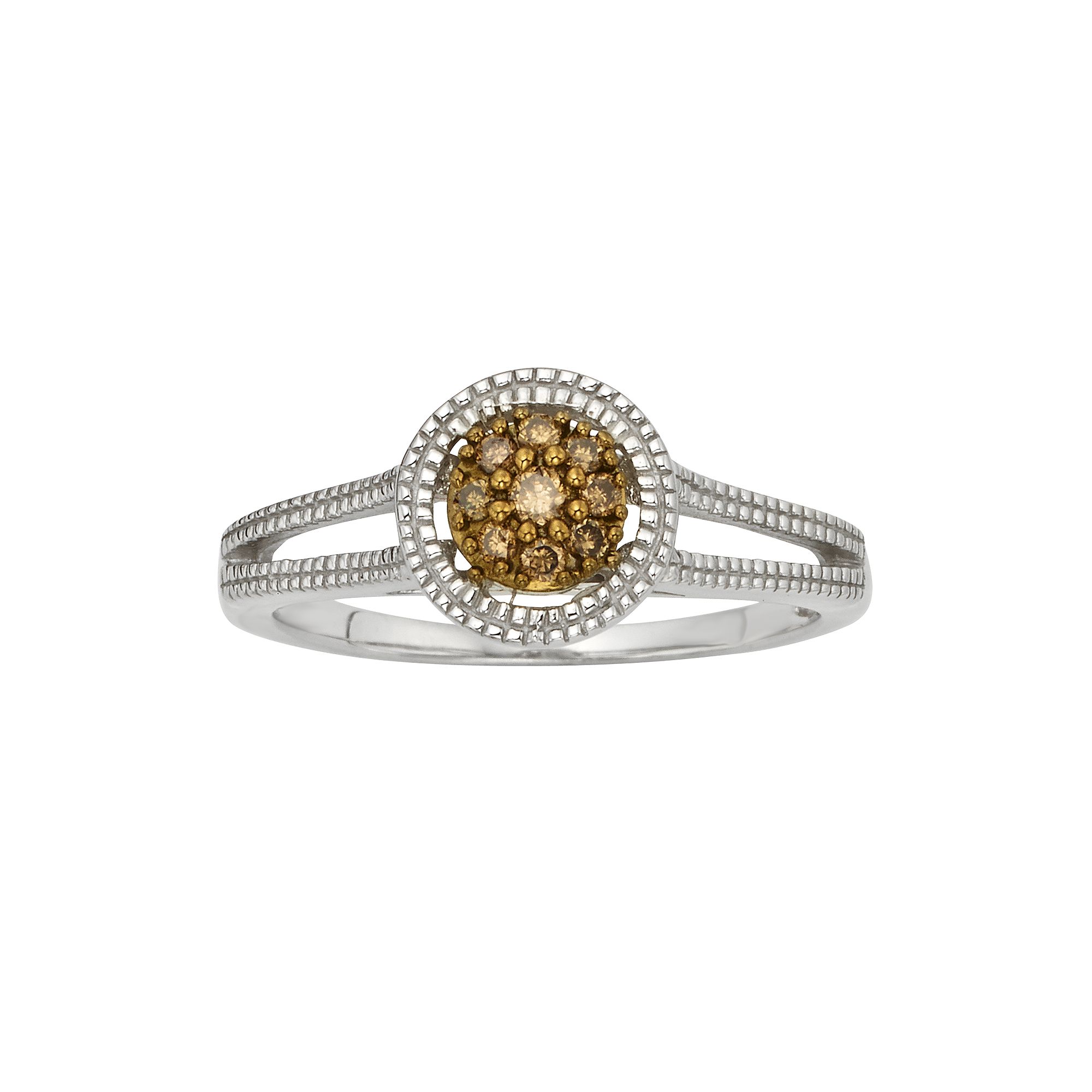 Jewelexcess Sterling Silver 1/10-ct. T.W. Champagne Diamond Cluster Ring, W