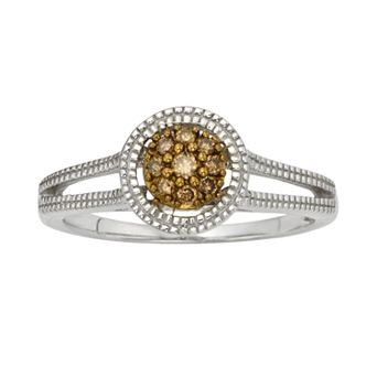 Jewelexcess Sterling Silver 1/10 ct T.W. Champagne Diamond Cluster Ring