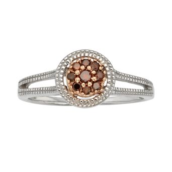 Jewelexcess Sterling Silver 1/10 ct T.W. Red Diamond Cluster Ring