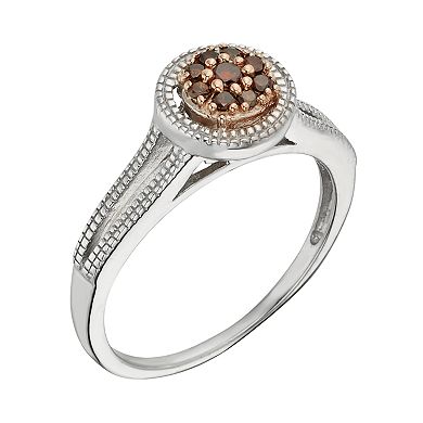 Jewelexcess Sterling Silver 1/10-ct. T.W. Red Diamond Cluster Ring