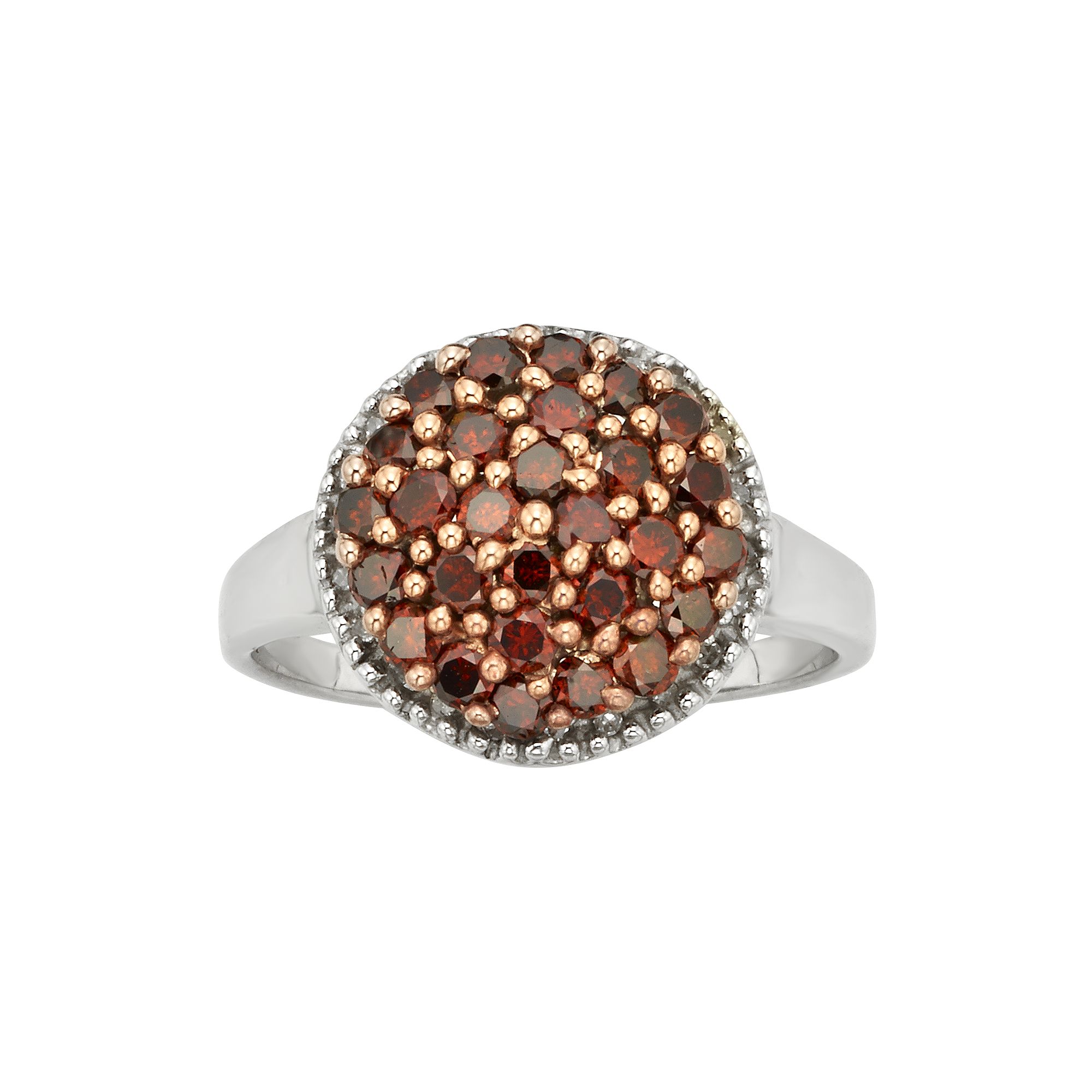 Jewelexcess Sterling Silver 1-ct. T.W. Red and White Diamond Cluster Ring, 