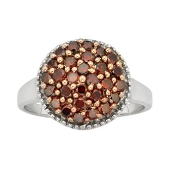 Jewelexcess Sterling Silver 1 ct T.W. Red and White Diamond Cluster Ring