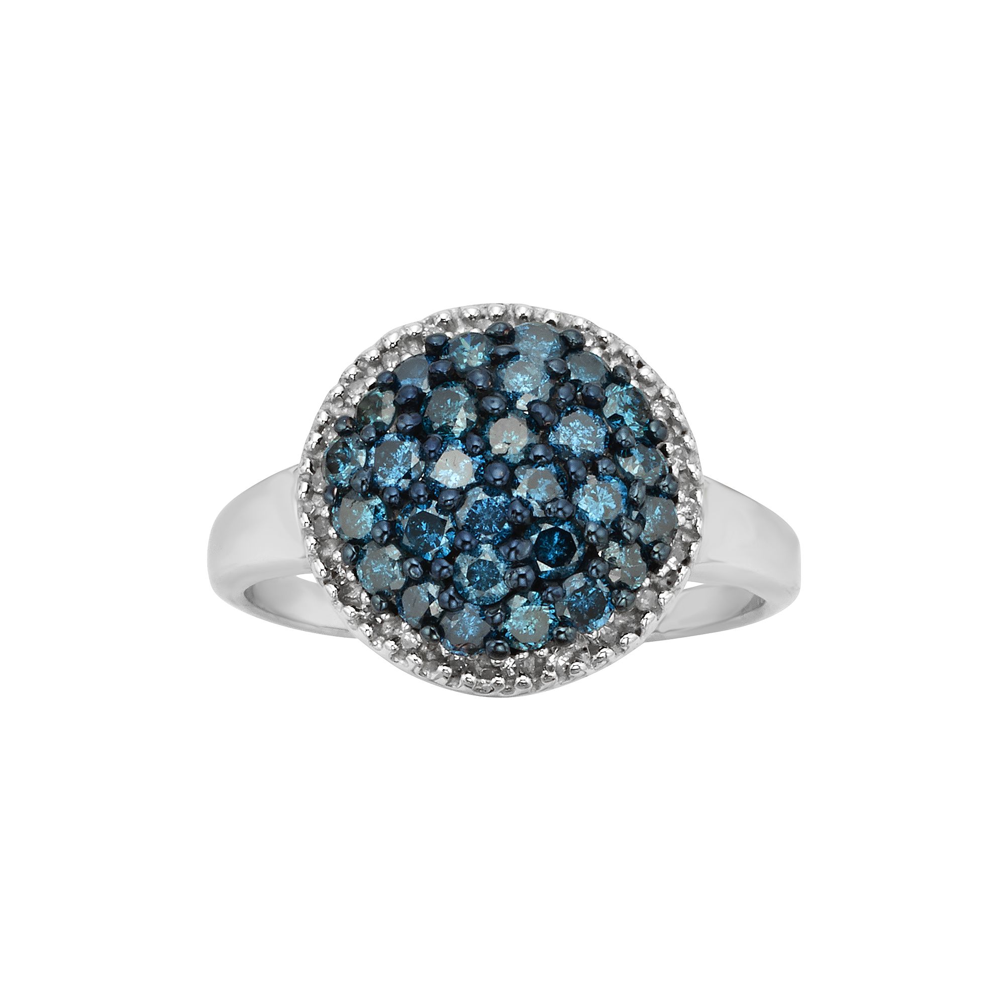 Jewelexcess Sterling Silver 1-ct. T.W. Blue and White Diamond Cluster Ring,