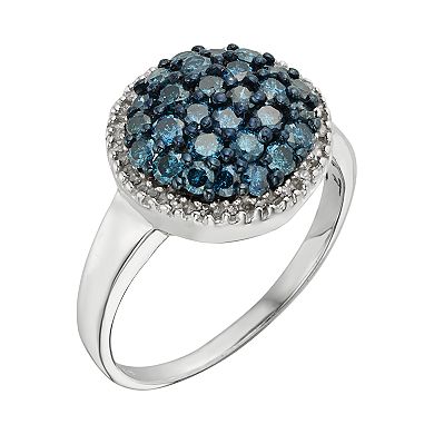 Jewelexcess Sterling Silver 1-ct. T.W. Blue and White Diamond Cluster Ring