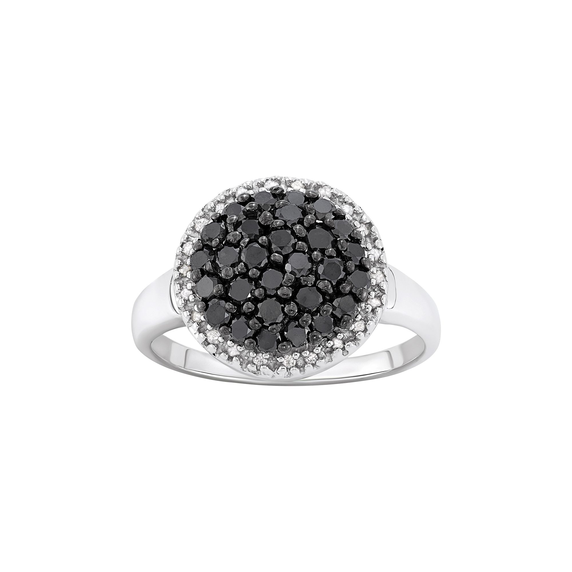 Jewelexcess 1 Carat T.W. Black and White Diamond Sterling Silver Frame Ring