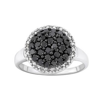 Jewelexcess 1 Carat T.W. Black and White Diamond Sterling Silver Frame Ring