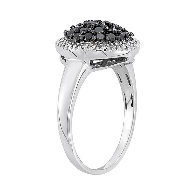 Jewelexcess 1 Carat T.W. Black and White Diamond Sterling Silver Frame Ring