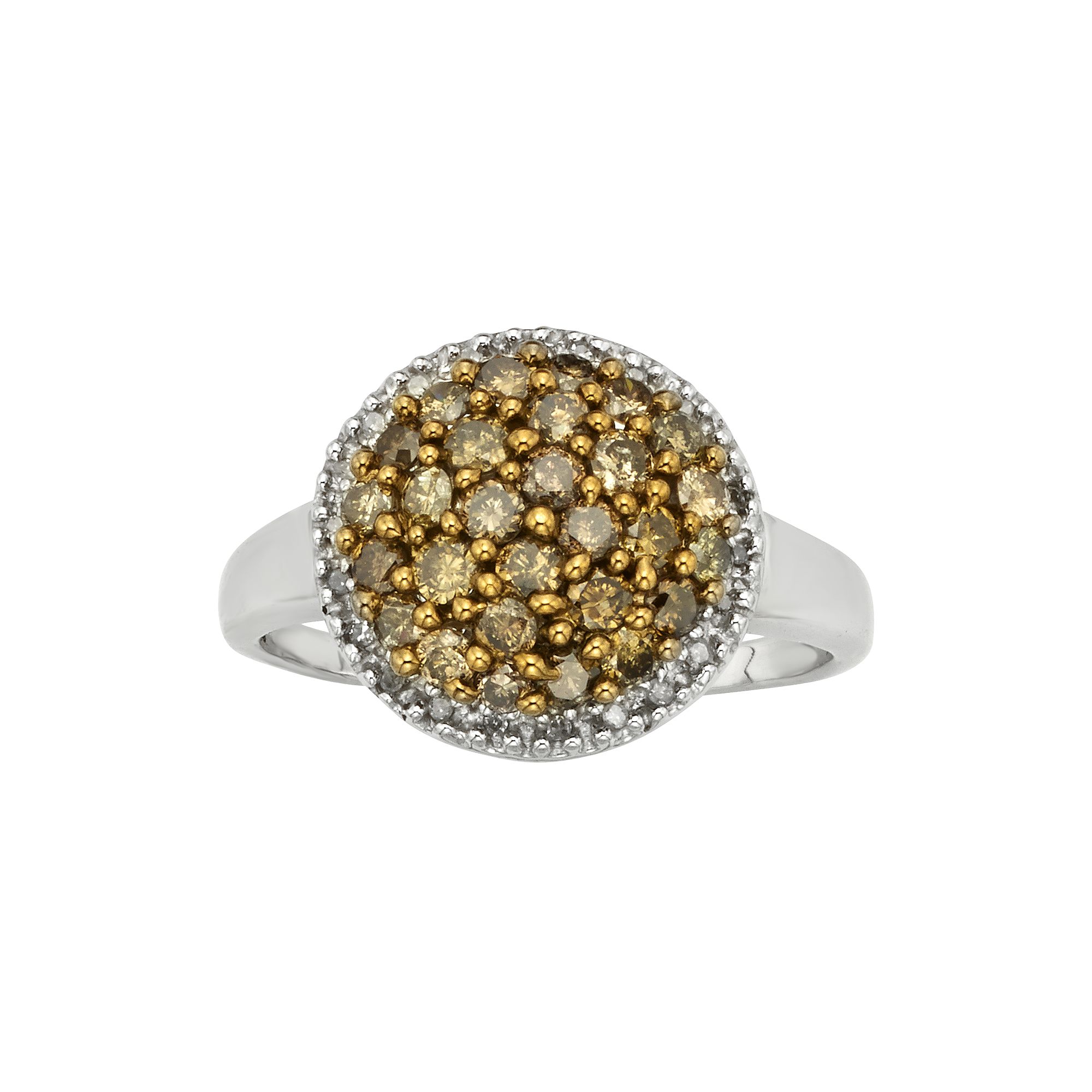 Jewelexcess Sterling Silver 1-ct. T.W. Champagne and White Diamond Cluster 