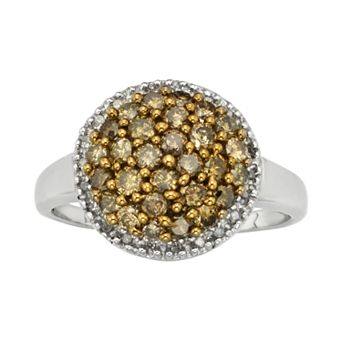 Jewelexcess Sterling Silver 1 ct T.W. Champagne and White Diamond Cluster Ring