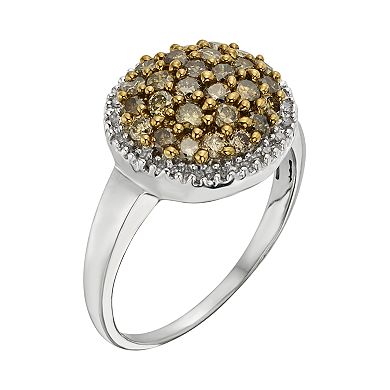 Jewelexcess Sterling Silver 1-ct. T.W. Champagne and White Diamond Cluster Ring