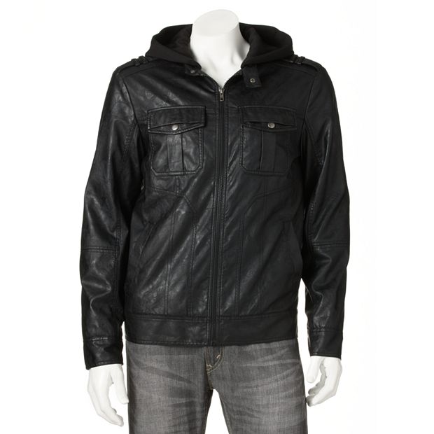 Helix Hooded Faux Leather Jacket Men