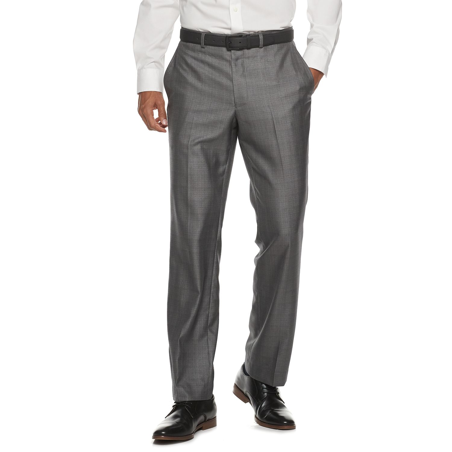 Sharkskin Flat-Front Charcoal Suit Pants