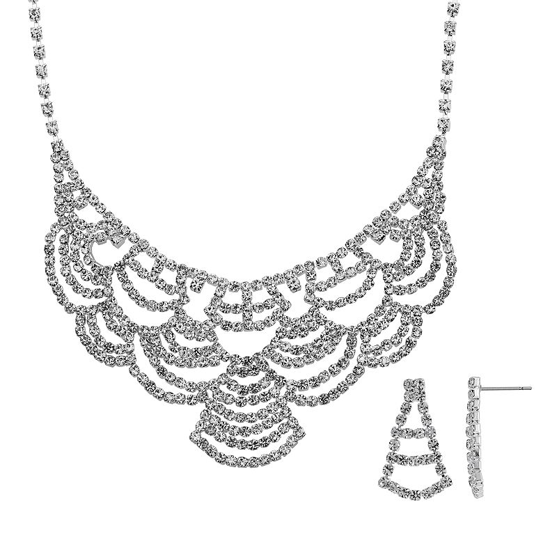 Crystal Allure Bib Necklace and Drop Earring Set, Womens, Size: 14.5, Whit