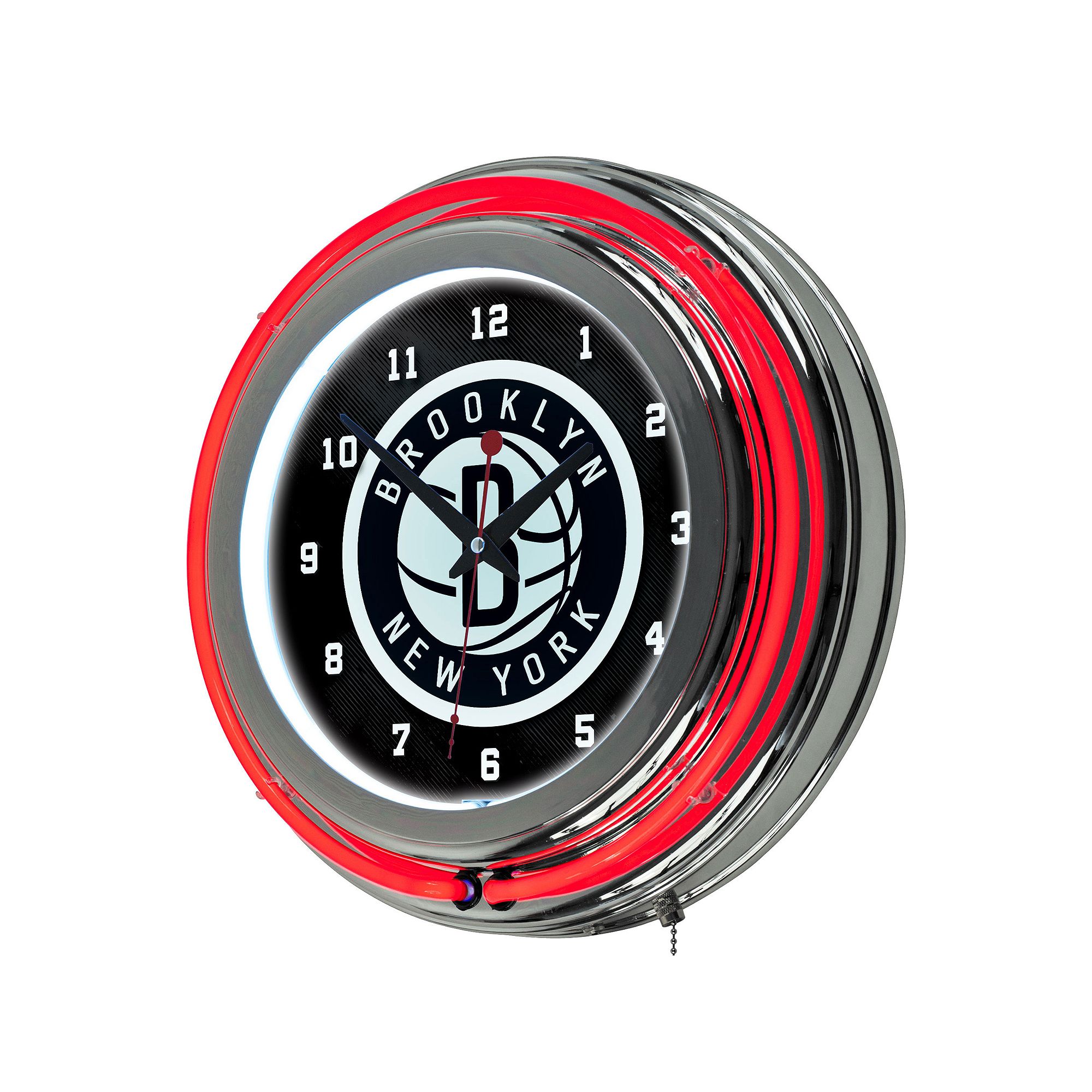 Brooklyn Nets Logo Chrome Double-Ring Neon Wall Clock, Team
