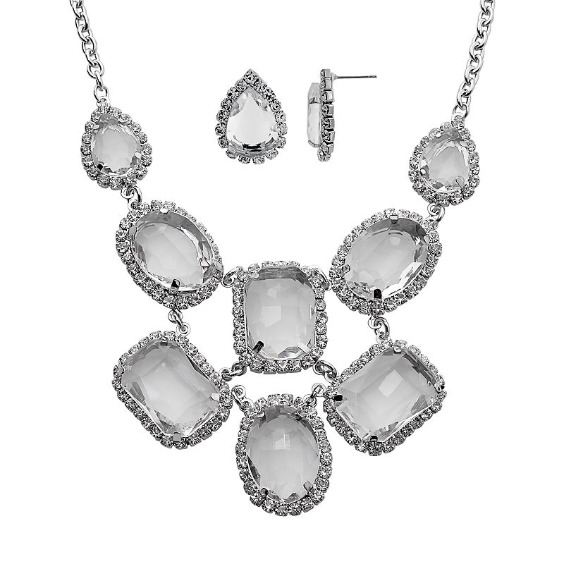 Crystal Allure Teardrop Bib Necklace and Stud Earring Set, Womens, Size: 