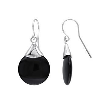 Stella Grace Sterling Silver Onyx Disc Drop Earrings