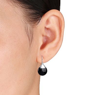 Stella Grace Sterling Silver Onyx Disc Drop Earrings