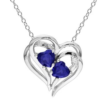 Stella Grace Sterling Silver Lab-Created Sapphire and Diamond Accent Heart Pendant